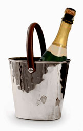 Leather handled silver plated wine cooler with award winning champagne